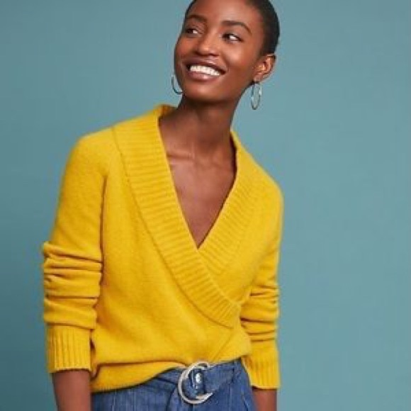 Anthropologie Sweaters - NWT Anthropologie Tessa Yellow Wrap Sweater Medium